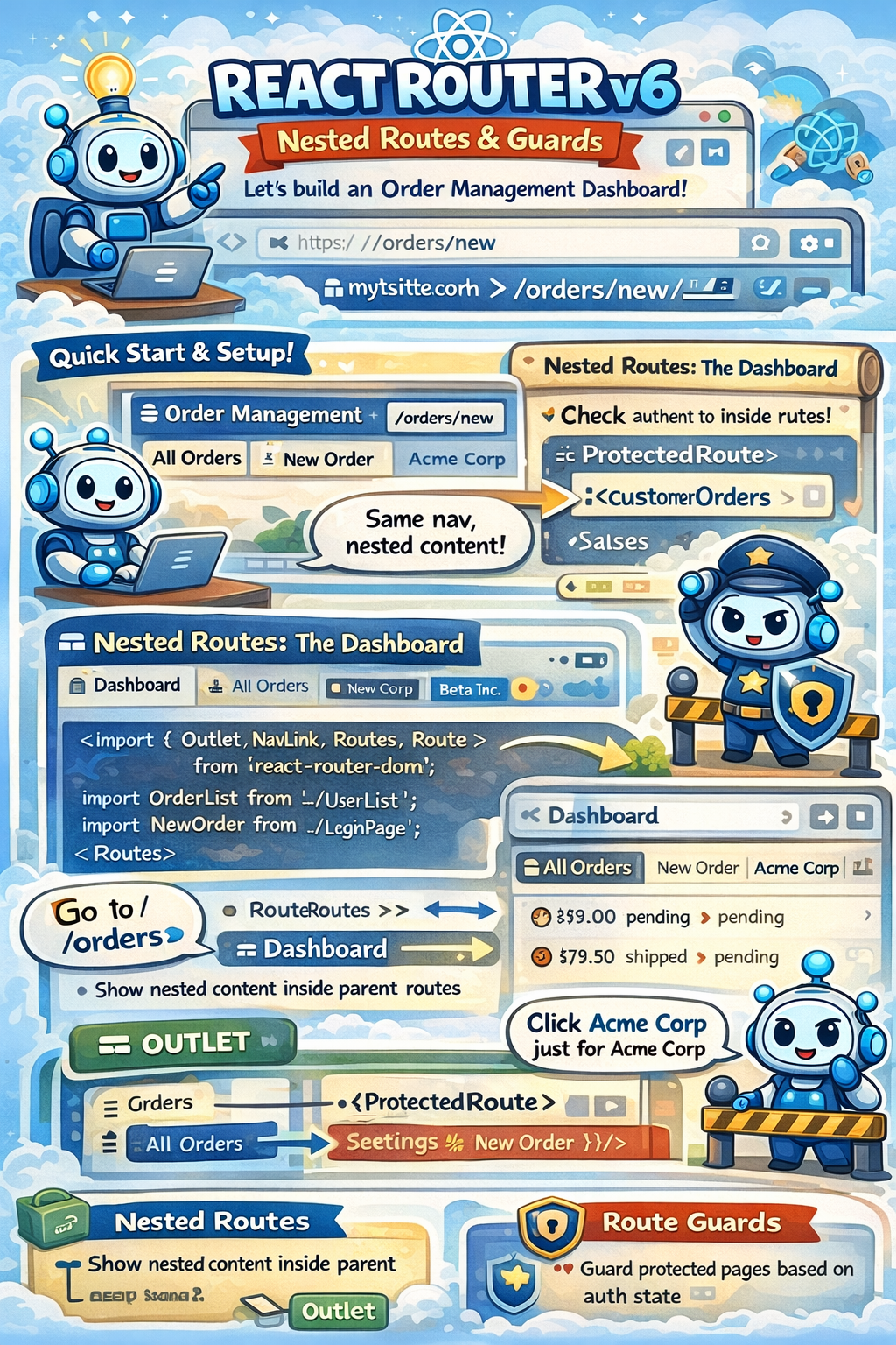 React Router v6 — nested routes and guards